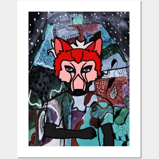 Mysterious Male Character with Animal Mask in a Blue-themed Night Posters and Art